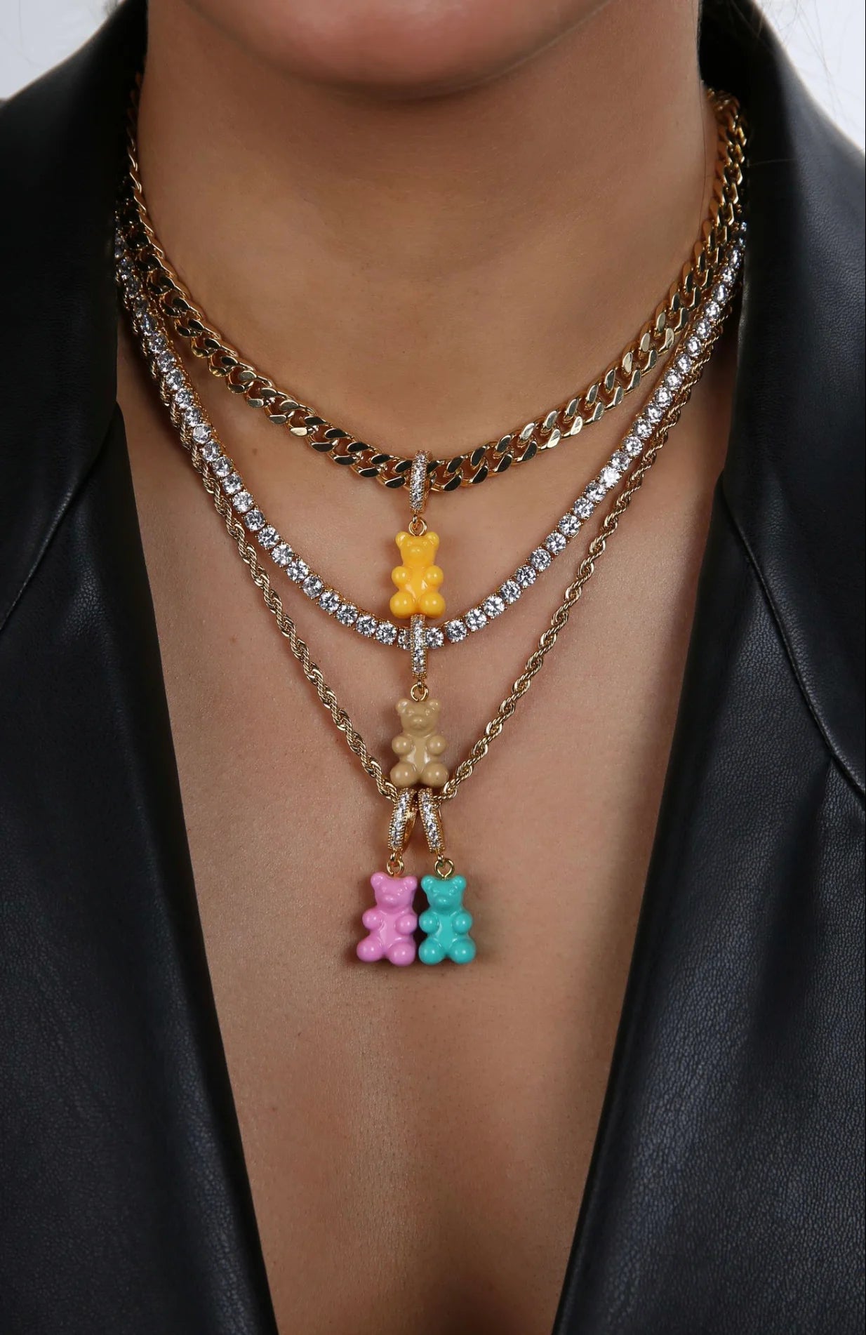 Crystal Haze Nostalgia Bear Pave Pendant-Mykonos Blue