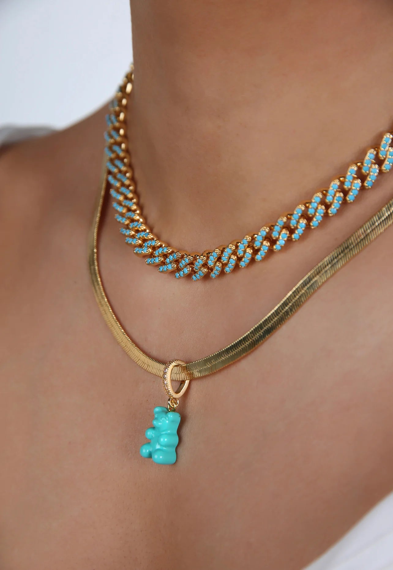 Crystal Haze Nostalgia Bear Pave Pendant-Mykonos Blue