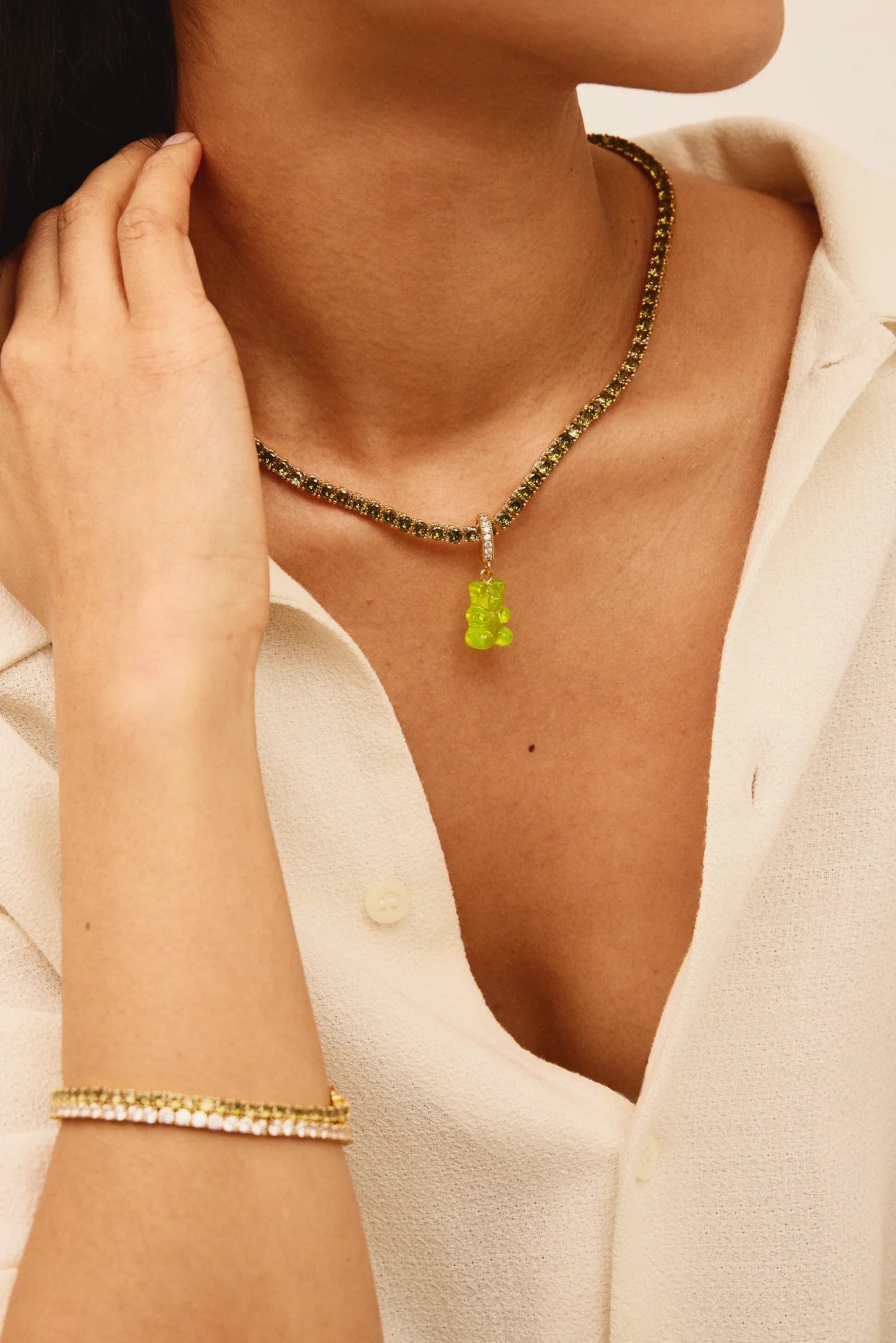 Crystal Haze Nostalgia Bear Pave Pendant-Lime