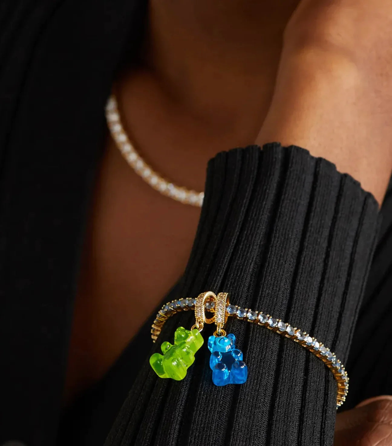 Crystal Haze Nostalgia Bear Pave Pendant-Lime
