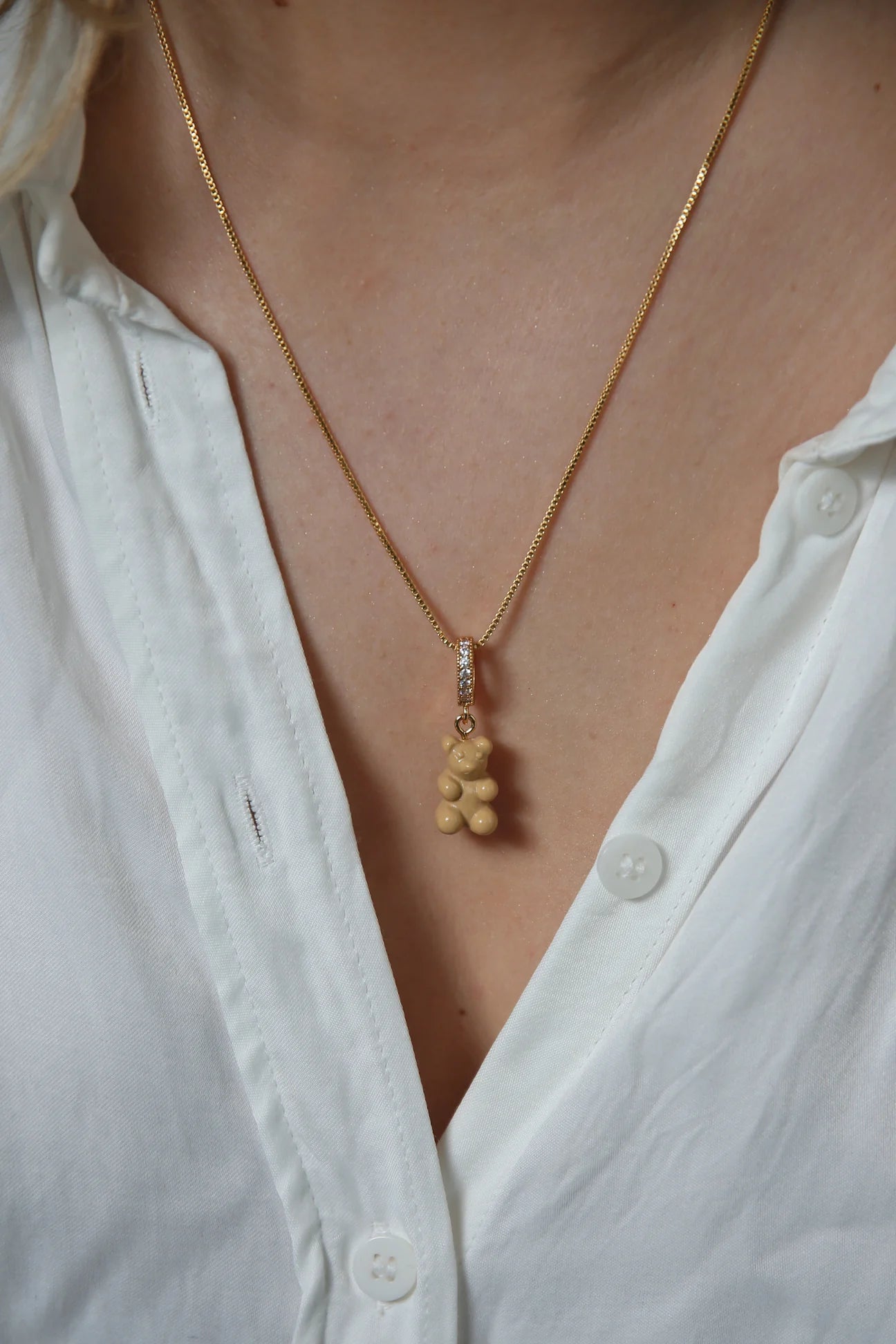 Crystal Haze Nostalgia Bear Pave Pendant-Salt Caramel