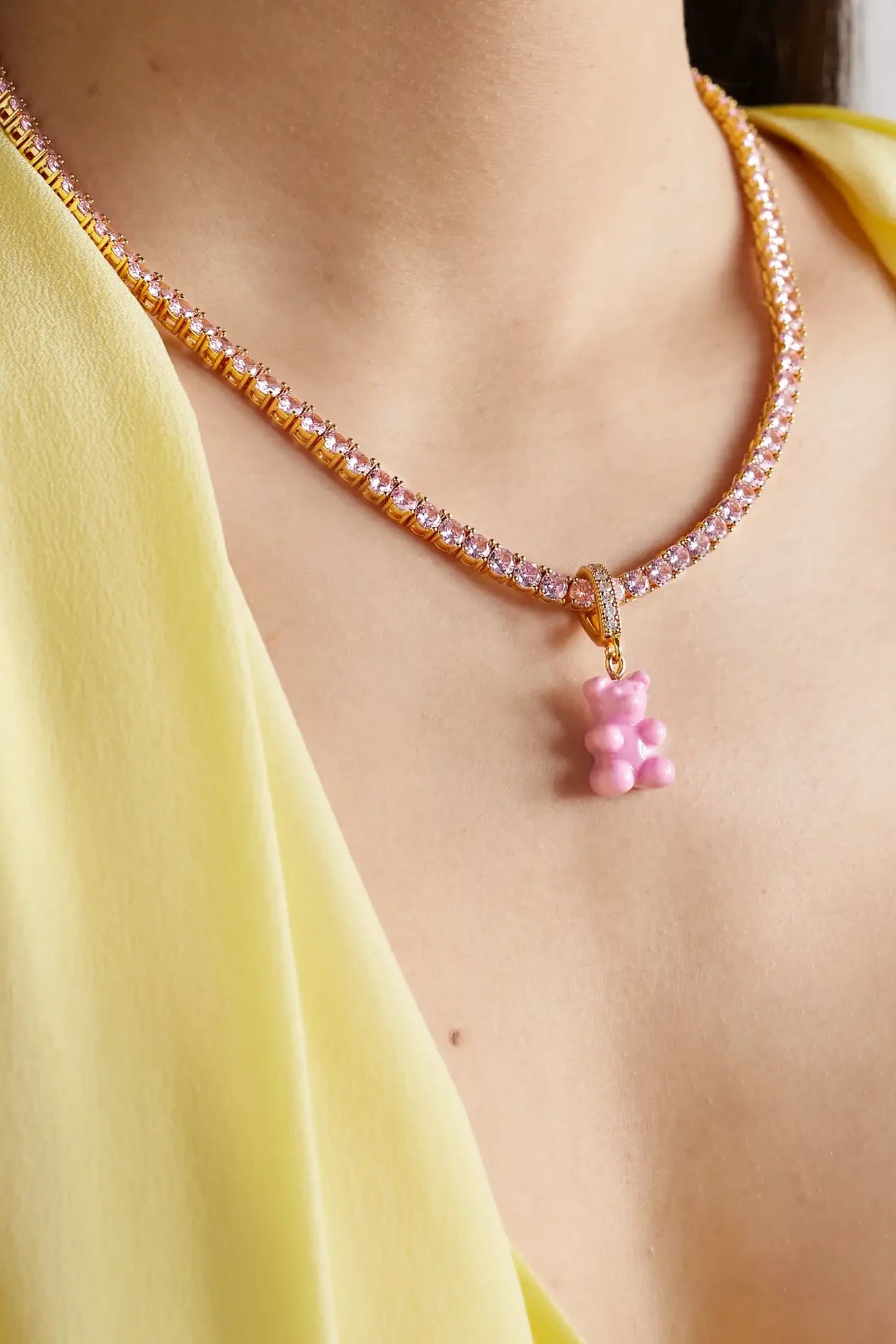 Crystal Haze Nostalgia Bear Pave Pendant-Candy Pink