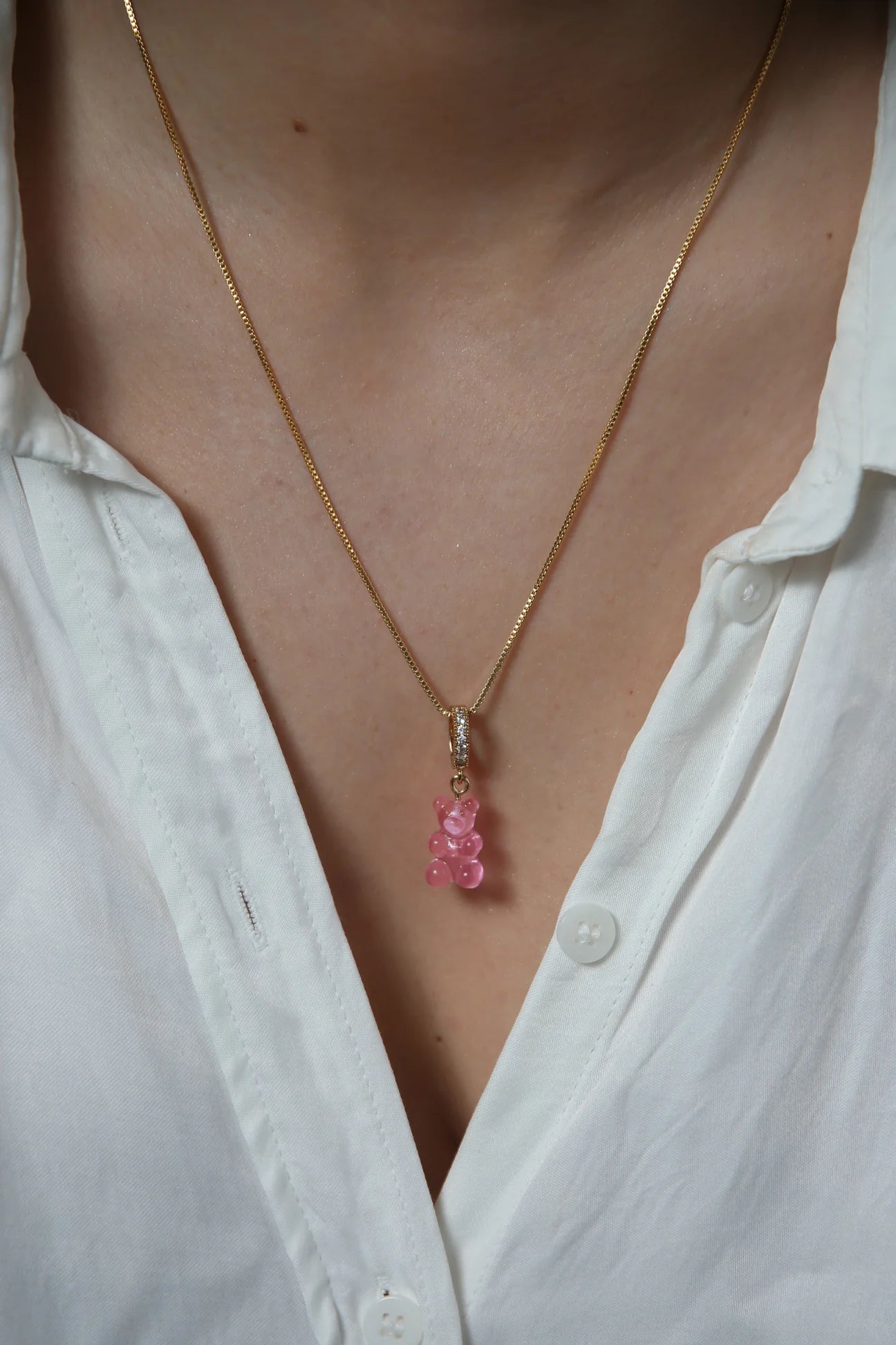 Crystal Haze Nostalgia Bear Pave Pendant-Bubblegum Pink