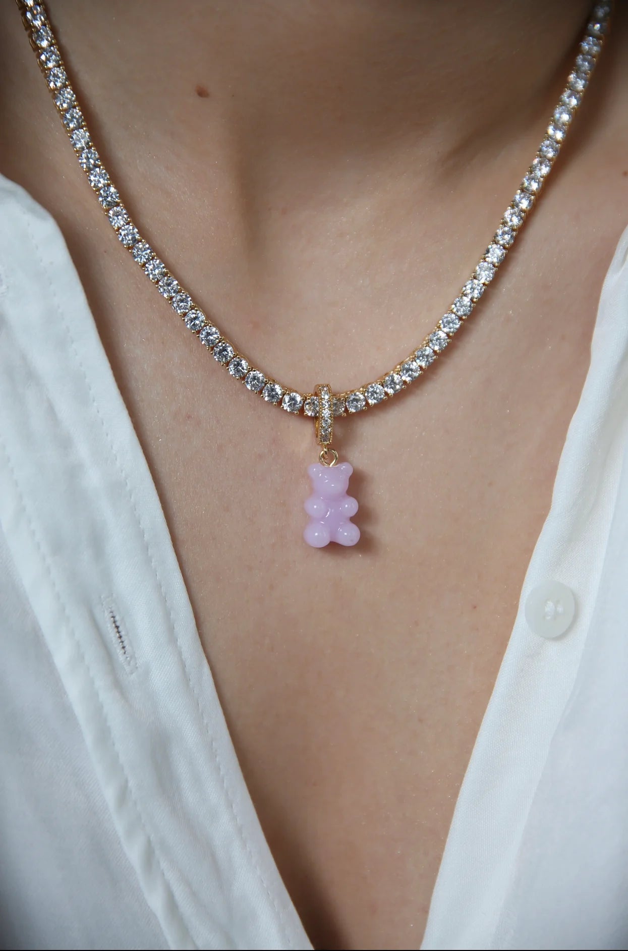 Crystal Haze Nostalgia Bear Pave Pendant-Lavender