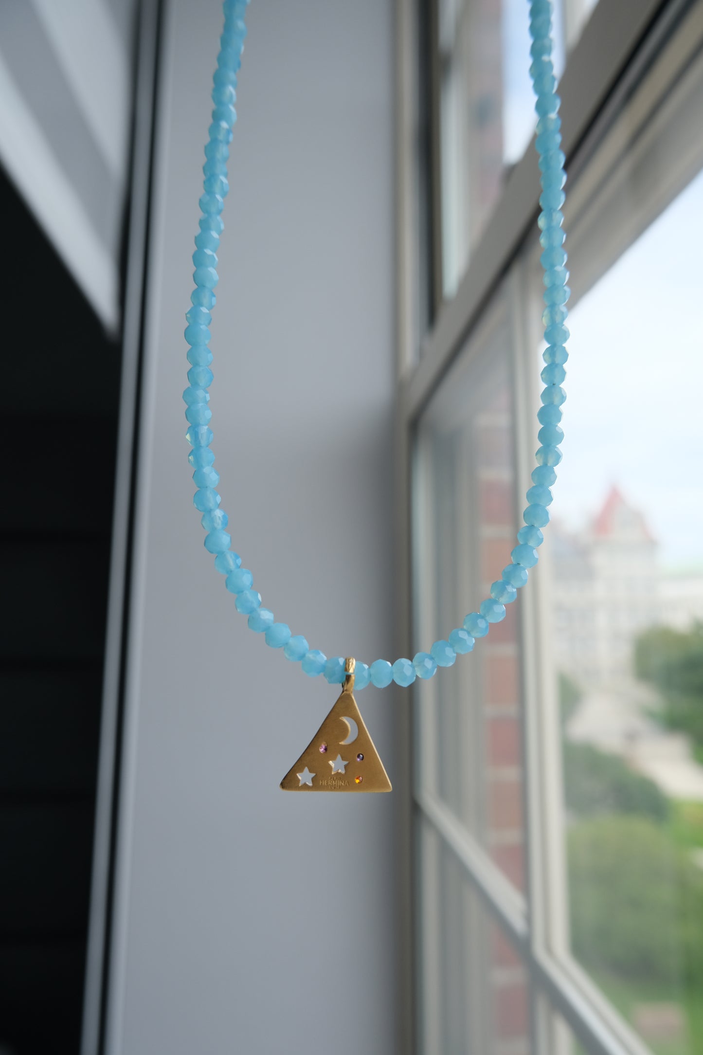 Hermina Athens Melies Pyramis Aqua Crystal Necklace